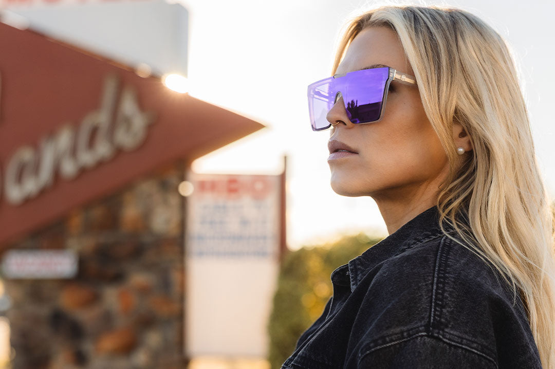 woman wearing Vapor Frost Clarity with Purple Lenses