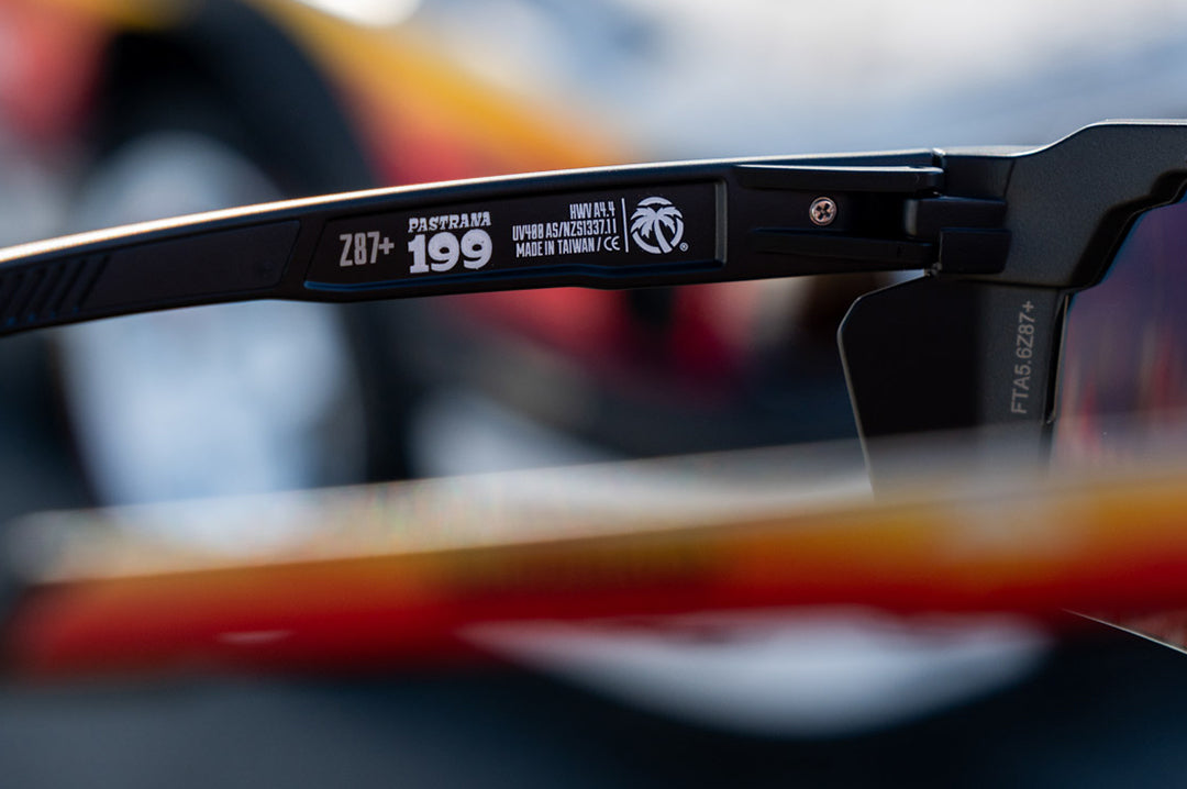 Inner arms print of the Heat Wave Visual Future Tech Hoonigan Pastrana Sunglasses. 