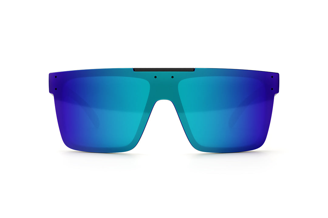 Front of the Heat Wave Visual Quatro Sunglasses with black frame, speed star arms and galaxy blue lens.