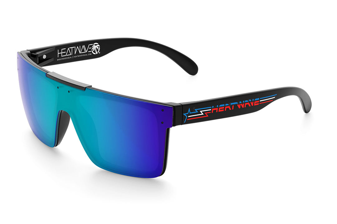 Heat Wave Visual Quatro Sunglasses with black frame, speed star arms and galaxy blue lens.