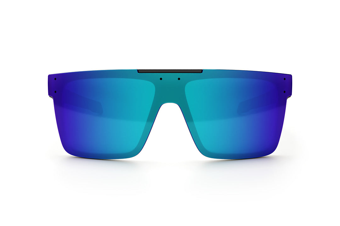 Front view of the Heat Wave Visual Performance Quatro Sunglasses with black frame and galaxy blue lens. 