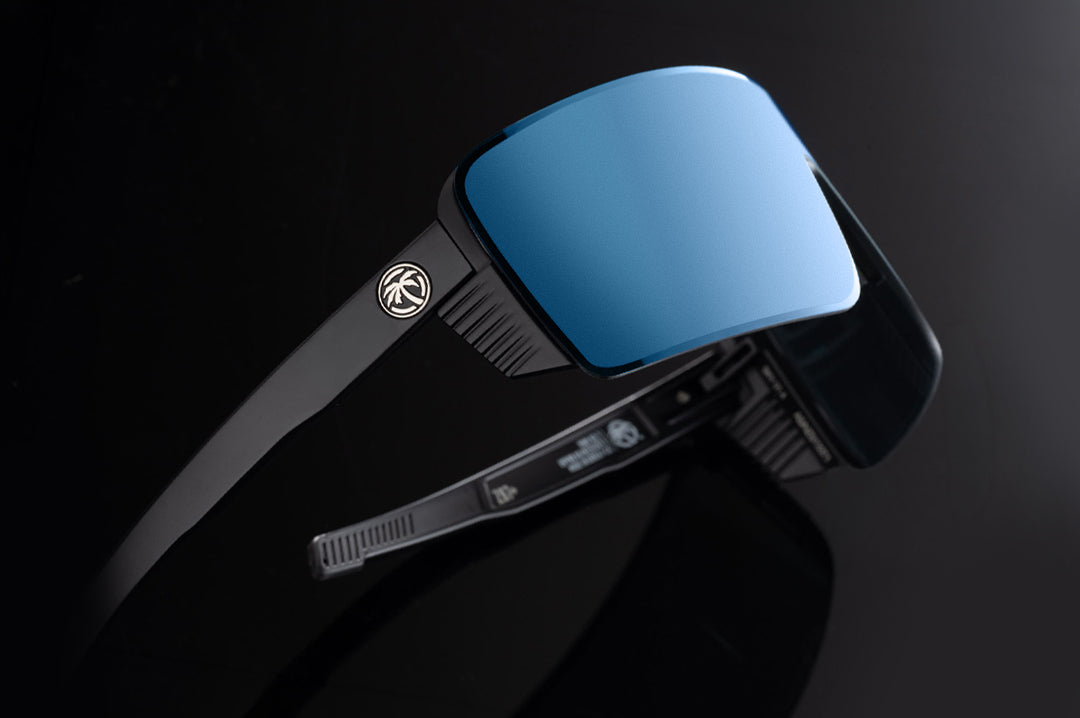 Side profile of the Skynet Sunglasses: Galaxy Z87+ on a black background