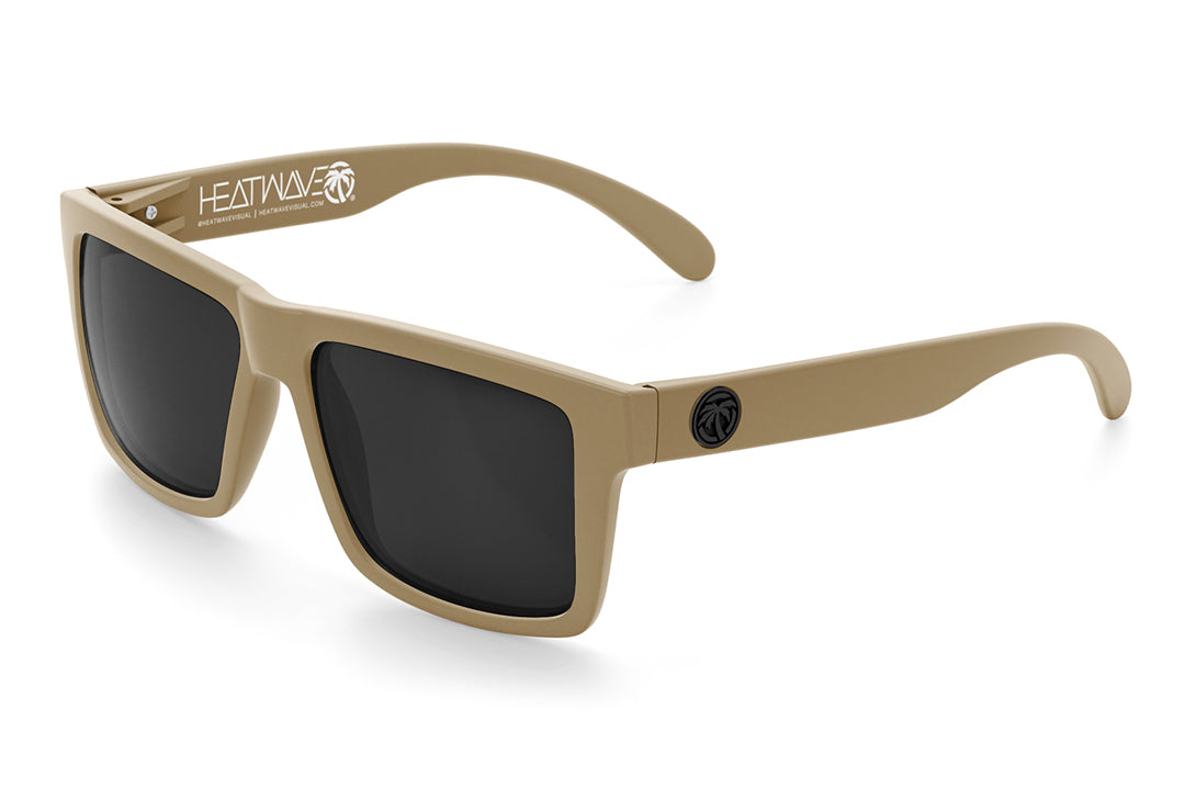 3/4 angle of the VISE Z87 Sunglasses DESERT TAN: Black Lens on a white background