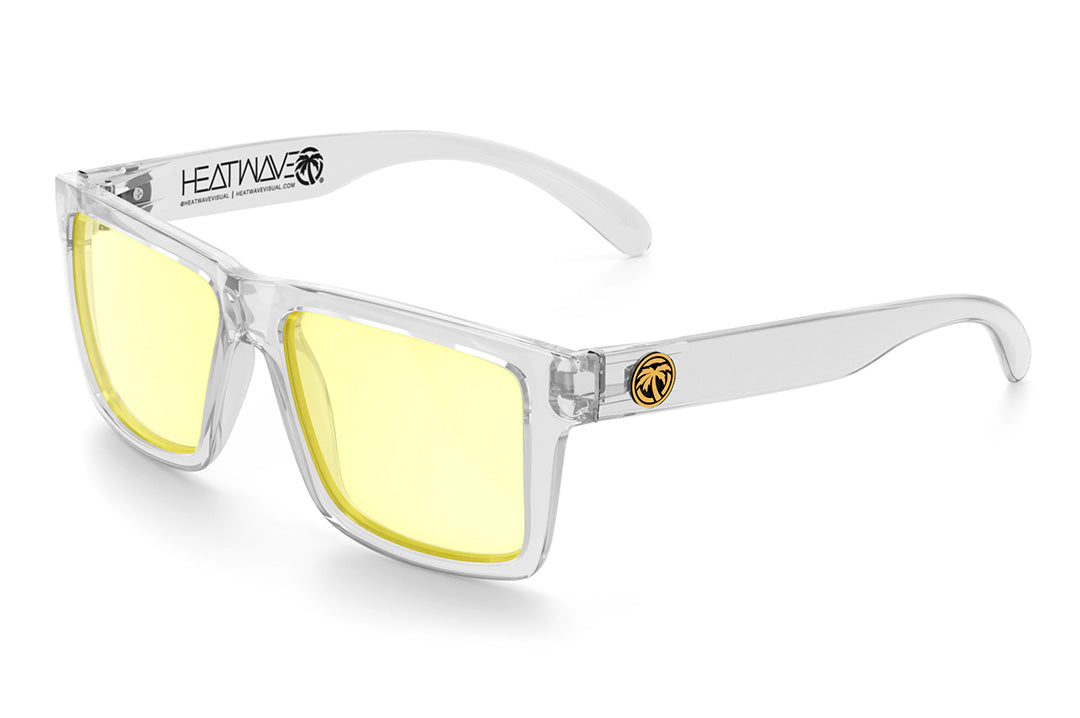 Heat Wave Visual Vise Z87 Sunglasses with clear frame and hi-vis yellow lenses. 