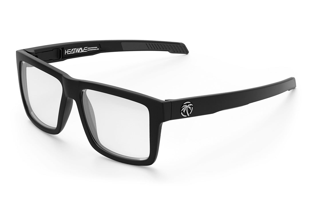 Heat Wave Visual Performance Vise Sunglasses with black frame and anti-fog clear lenses.