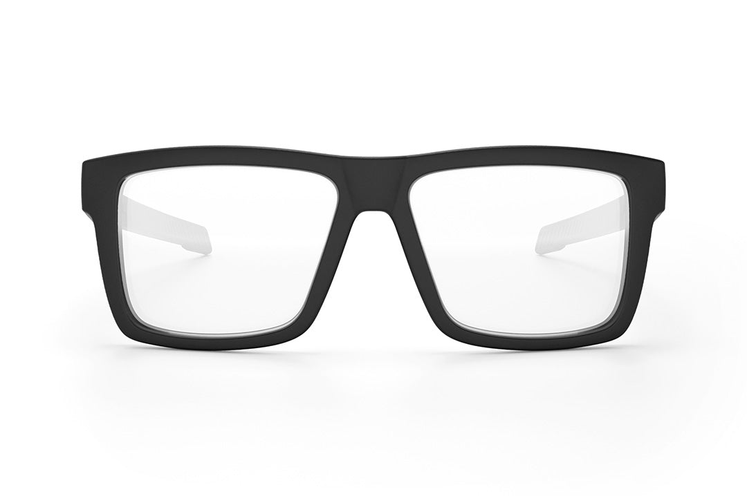 Front view of the Heat Wave Visual Performance Vise Sunglasses with black frame and anti-fog clear lenses. 