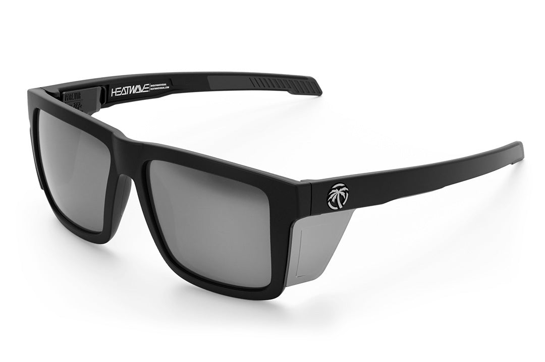 Heat Wave Visual Performance XL Vise Sunglasses with black frame, silver lenses and matching colored side shields.
