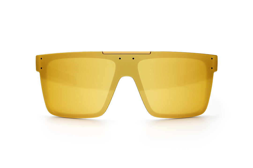 Front angle shot of the Performance Quatro Sunglasses: White Frame Gold Lens Z87+ on a white background.