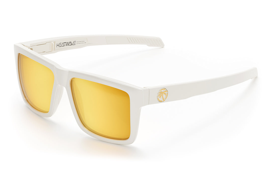 3/4th angle shot of the Performance Vise Sunglasses: White Frame Gold Lens Z87+ on a white background.