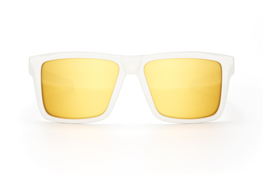 Front angle shot of the Performance Vise Sunglasses: White Frame Gold Lens Z87+ on a white background.