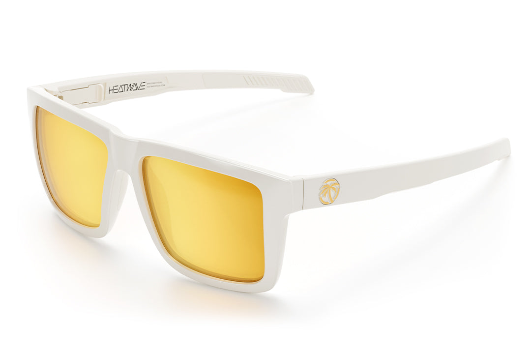 3/4th angle shot of the Performance XL VISE Sunglasses Frame: White Frame Gold Lens Z87+ on a white background.