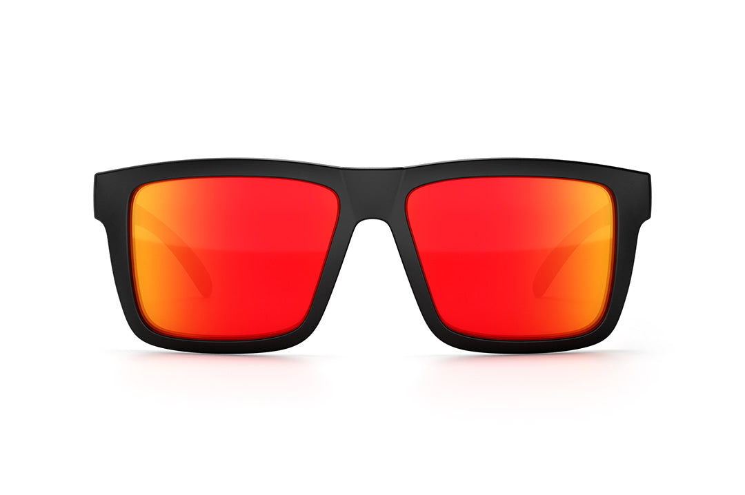 Front view of Heat Wave Visual XL Vise Sunglasses with black frame and sunblast orange yellow lenses.