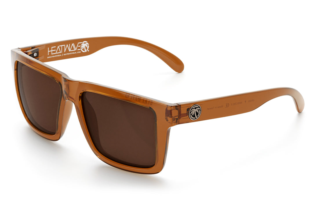 3/4 angle view of the XL VISE Sunglasses: Saddle with brown lens on a white background.