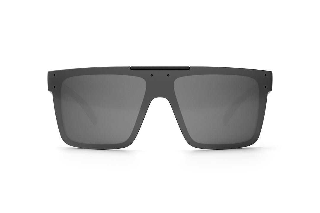 Front view of Heat Wave Visual Quatro Sunglasses with black frame, billboard print arms and silver lens.
