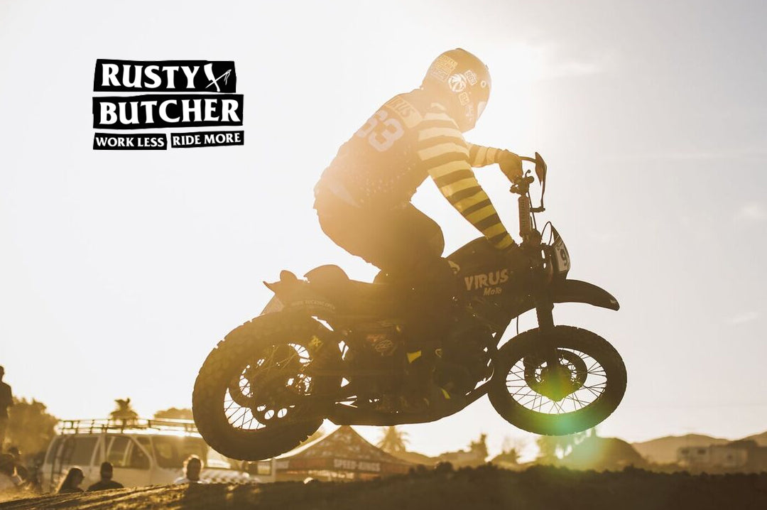 Mark Atkins jumping his motorcycle.